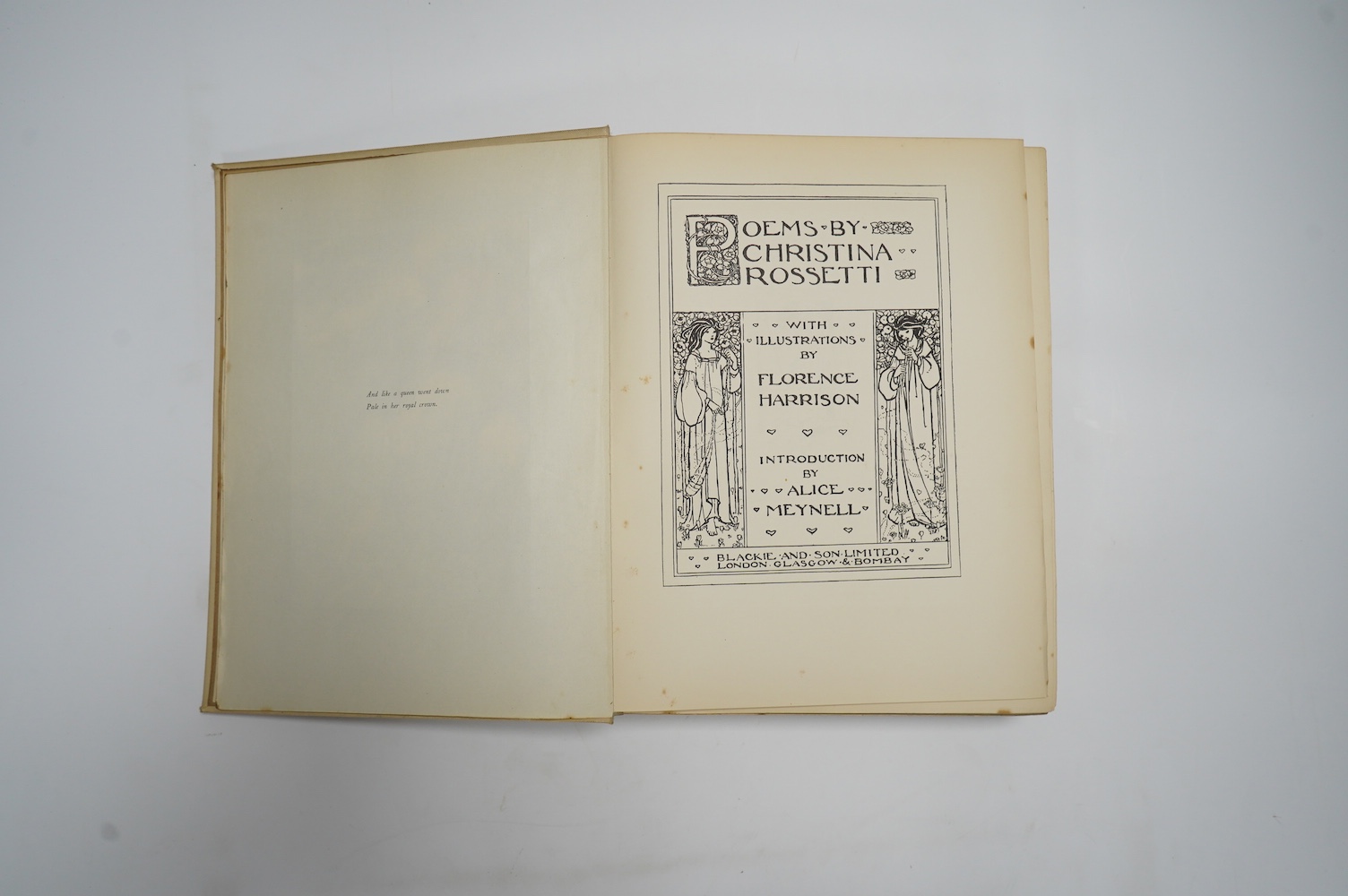 Harrison, Florence (illustrator) - Poems by Christina Rossetti, introduction by Alice Meynell, captioned tissue guards, 36 tipped-in colour plates, illustrations, top edge gilt, 4to, original pictorial cream cloth gilt,